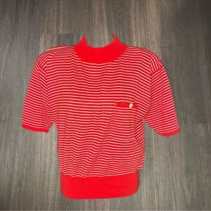 Liz Claiborne Red & White Striped Short Sleeve Sweater NWT